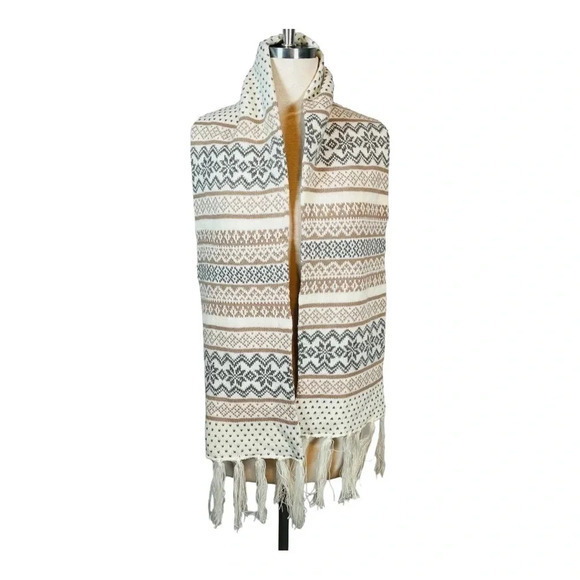 GORGEOUS WINTER SNOWFLAKE SCARF WHITE SILVER GOLD METALLIC FRINGE ONE SIZE - Picture 2 of 6